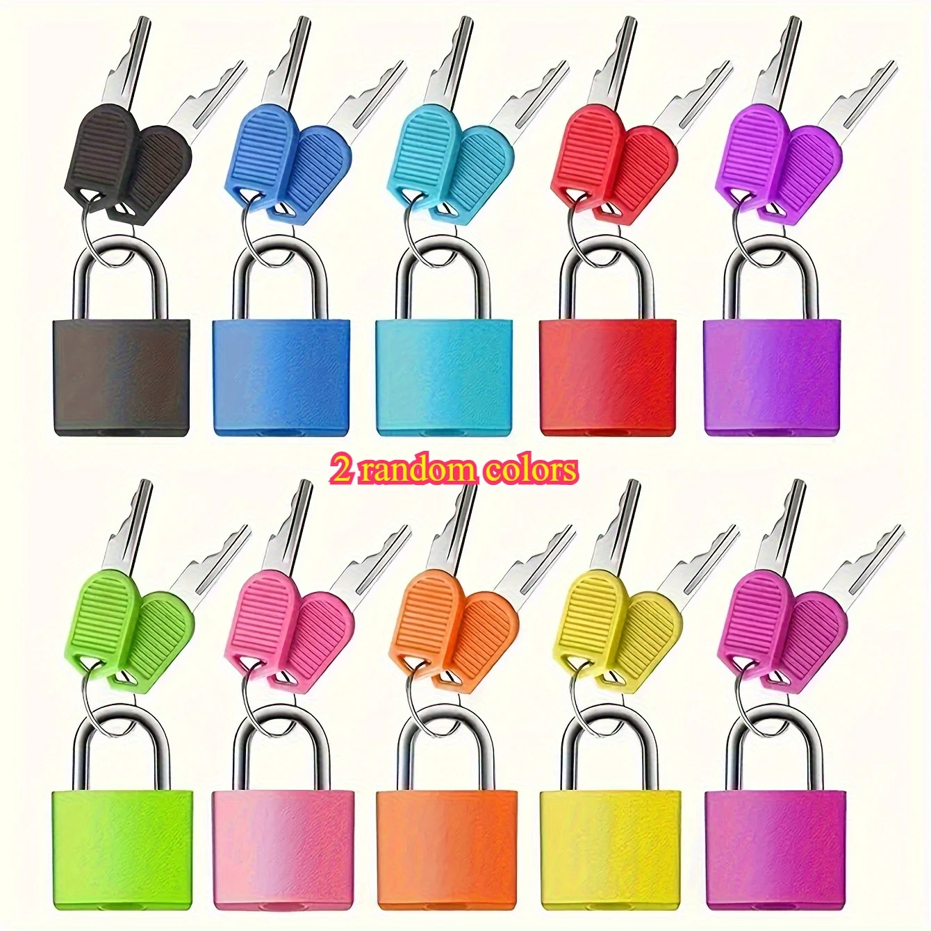 2Pcs Mini Brass Padlock With Keys Random Color Height Adjustable No Assembly Battery‑Free for Luggage Backpack Gym Locker Travel