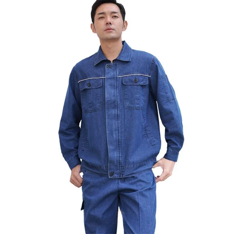 طقم ملابس عمل صيفي خفيف الوزن من القطن للرجال، بدلة واقية للحام مضادة للهب لمواقع البناء