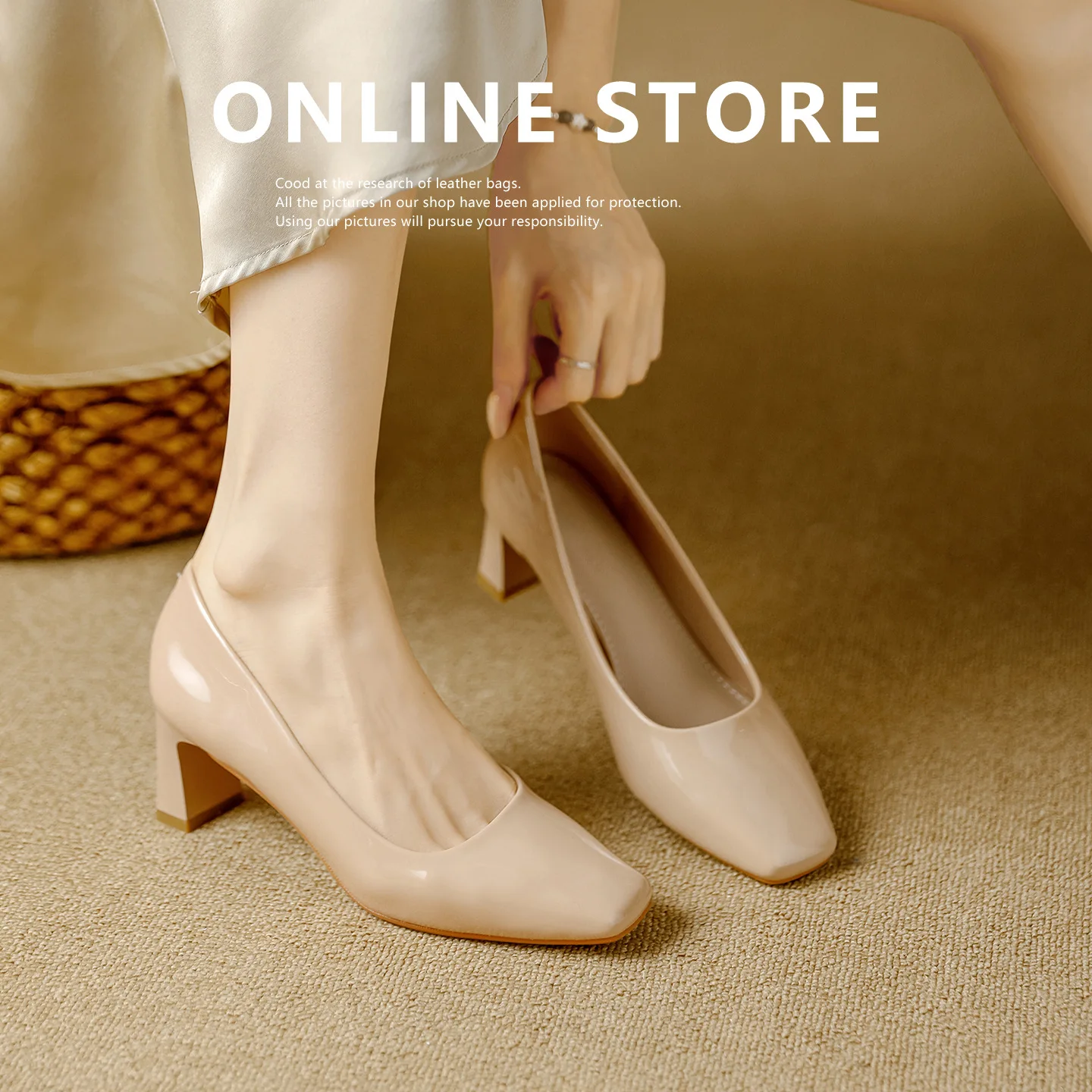 Womens Pumps Square Toe Block Heel Patent-Look Finish Slip On Style Classic Dress Shoes