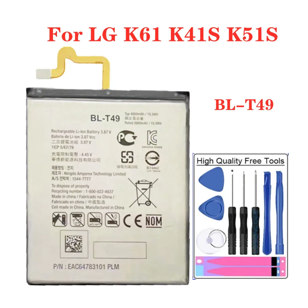 

High Quality 4000mAh BLT49 BL-T49 Battery For LG K61 K41S K51S LMQ630EAW LMK410BMW LMK510BMW Replacement Phone Battery + Tools