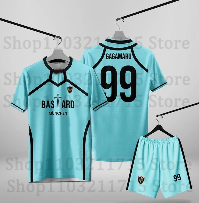 

Комплект футбольного трикотажа Bastard Munchen Blue Lock с 3D принтом для косплея, детская футболка с аниме, комплект с шортами для мужчин и женщин, спортивный костюм Y2k