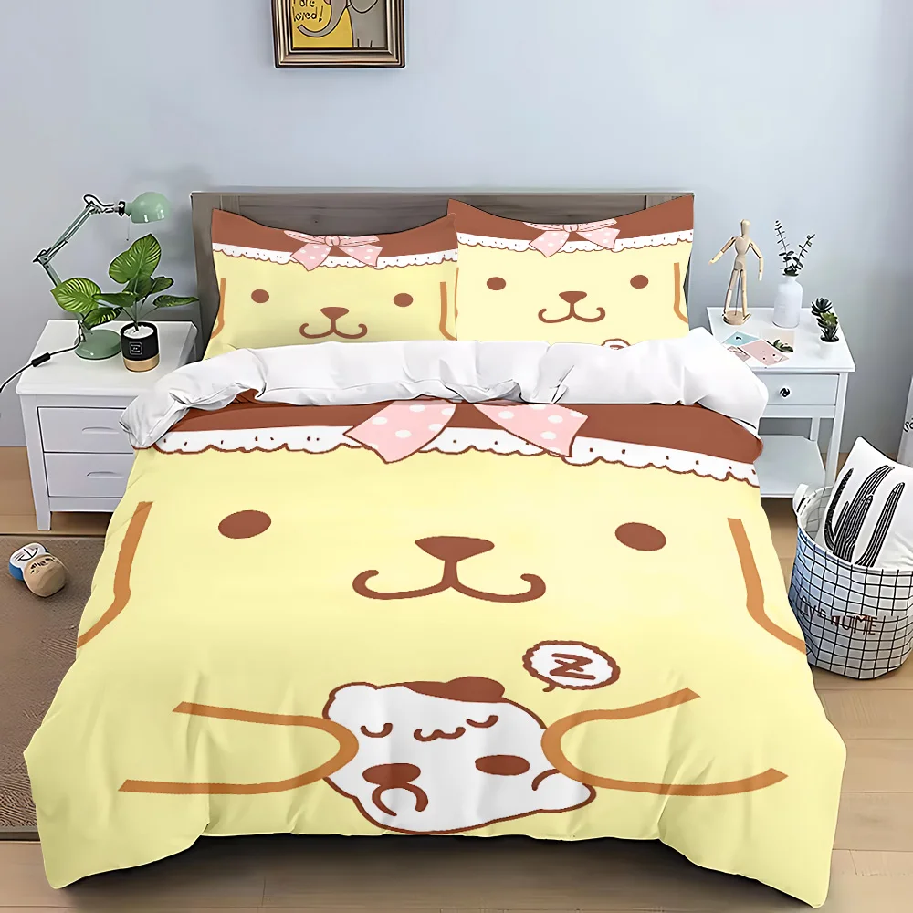 Cartoon Pompom Purin Duvet Cover Pillowcase Bedding Set Adult Boy Girl Bedroom Decoration Children Gift Single Double Large Size