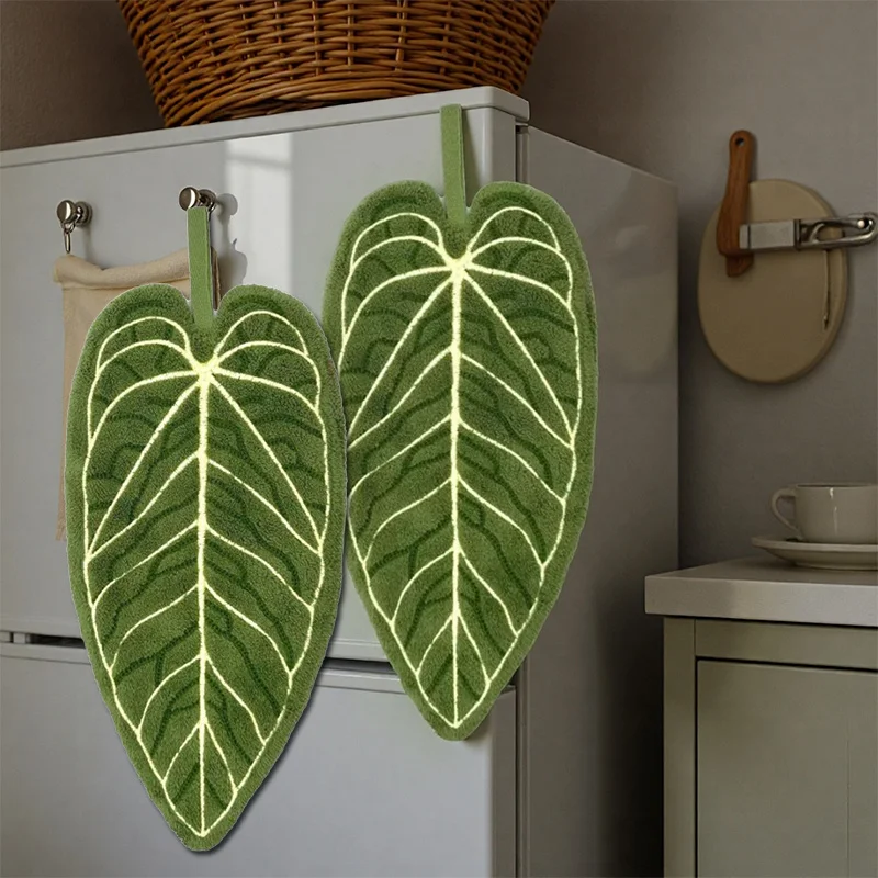1-4pcs Plant Towels Ultra-Absorbent Quick-Dry Bathroom & Kitchen Towel - Tropical Leaf Design Hand/Thumb Towel with Hanging Loop