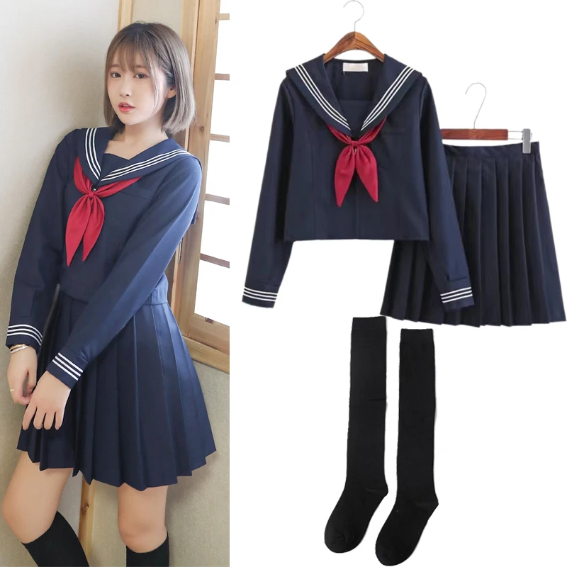 Basic style Japanese School Uniform College High School Girls Student Uniforms Sailor Suit White Tops Pleated Skirt