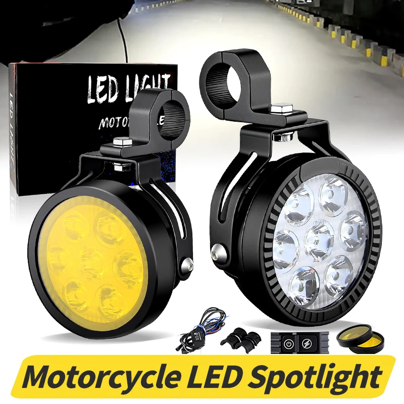APMATAUTO 100W LED White/Yellow Motorcycle Spotlight Light For Motorcycle Offroad Truck UTV Vehicle's Driving Lamps Super Bright