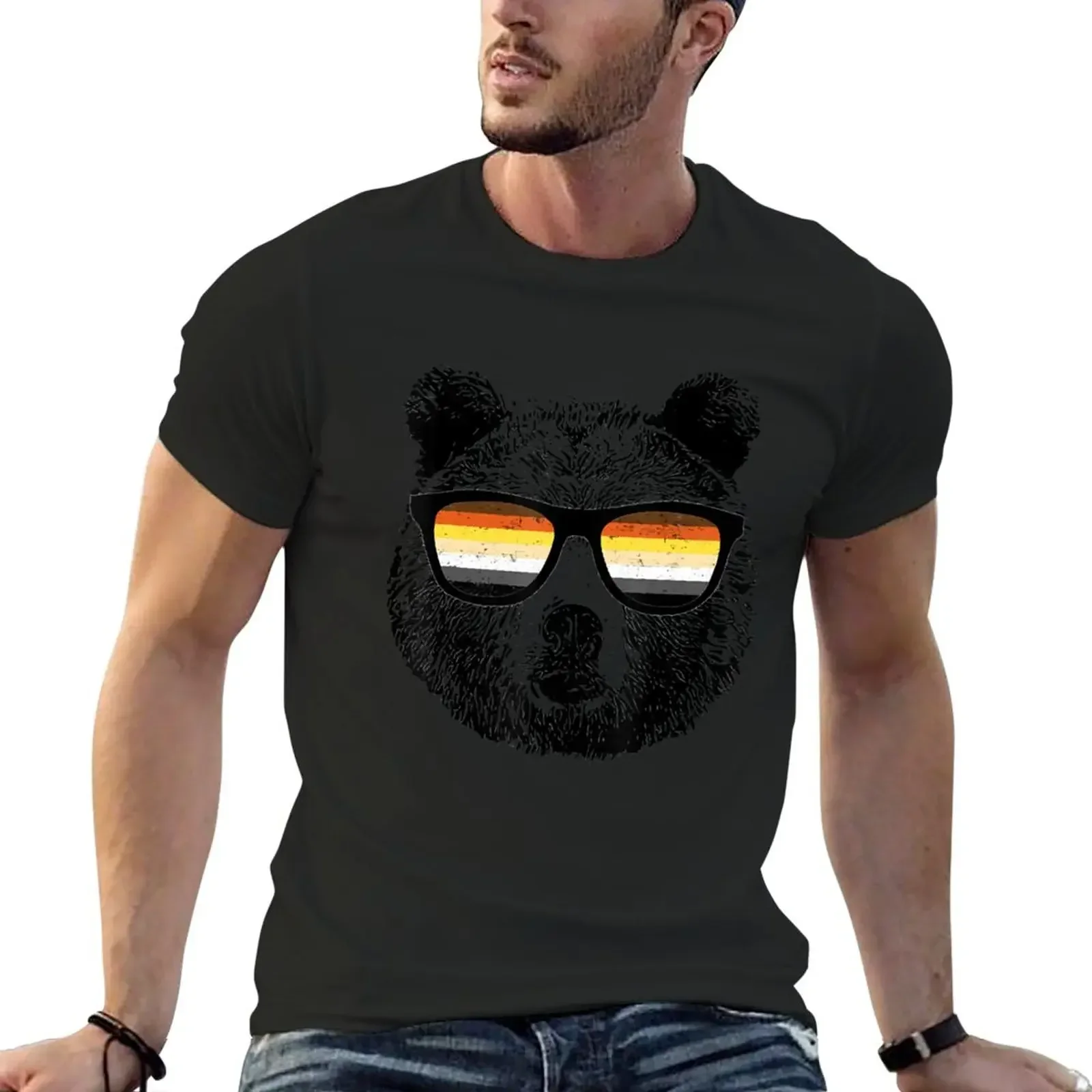 aesthetic clothes vintage quick drying mens graphic t-shirts anime Gay Bear Withunglasses T-Shirt   COTTON   men clothing