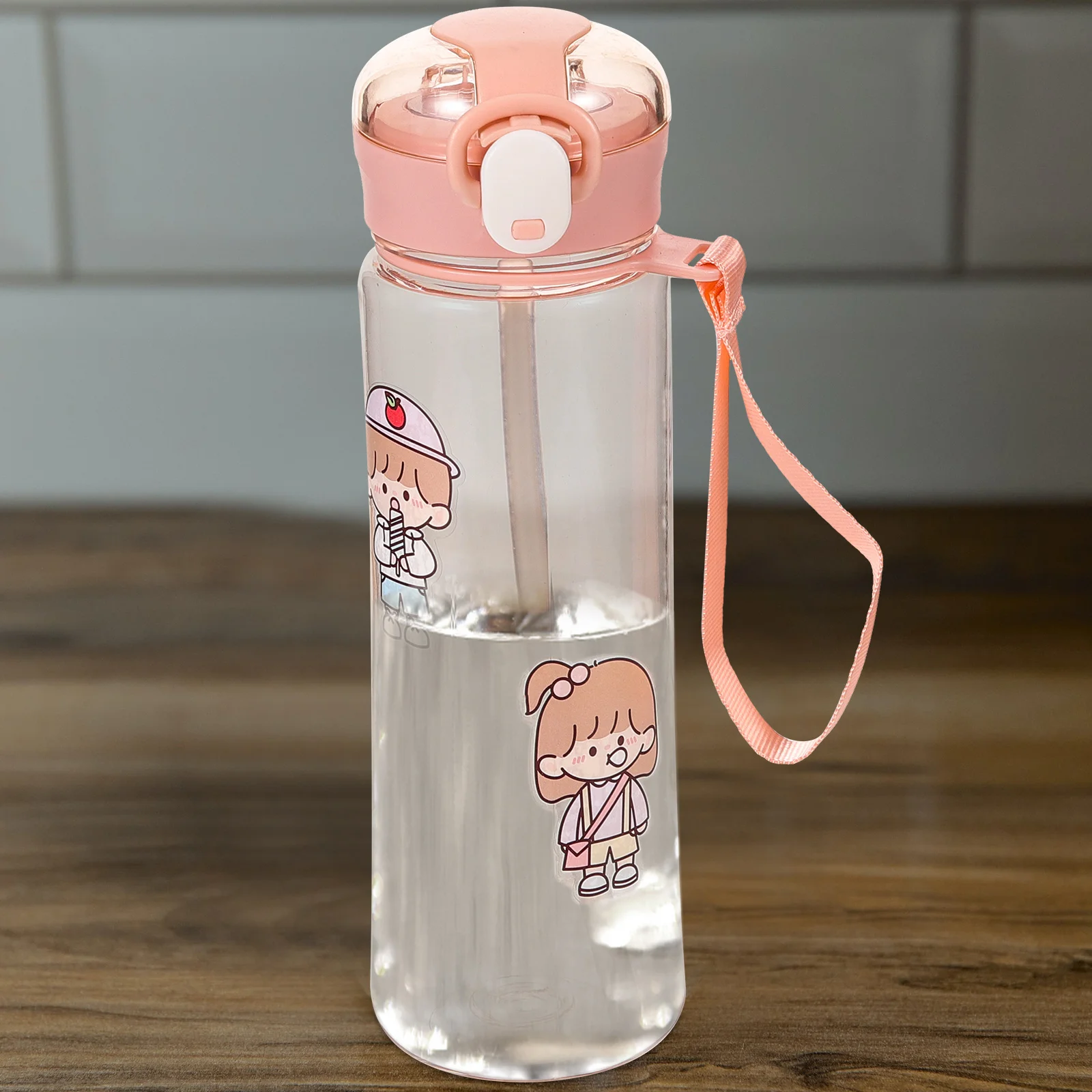 

1pc Portable Cartoon Bottle Plastic Straw Cup Lightweight Kids Camping Hiking Plastic Cups Outdoor Bike Riding