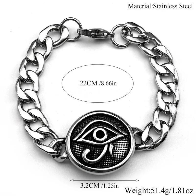 الفولاذ المقاوم للصدأ العيون المصرية سوار للرجال بيان الأساطير عين را حورس رمز فضي اللون تميمة أساور مجوهرات #6