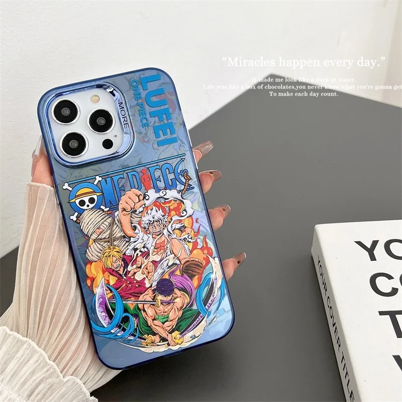 Coole Japan Anime einteilige Nika Ruffy Gear 5 für iPhone 15 14 13 12 11 Pro Max farbige Silber galvani sierte stoß feste Abdeckung