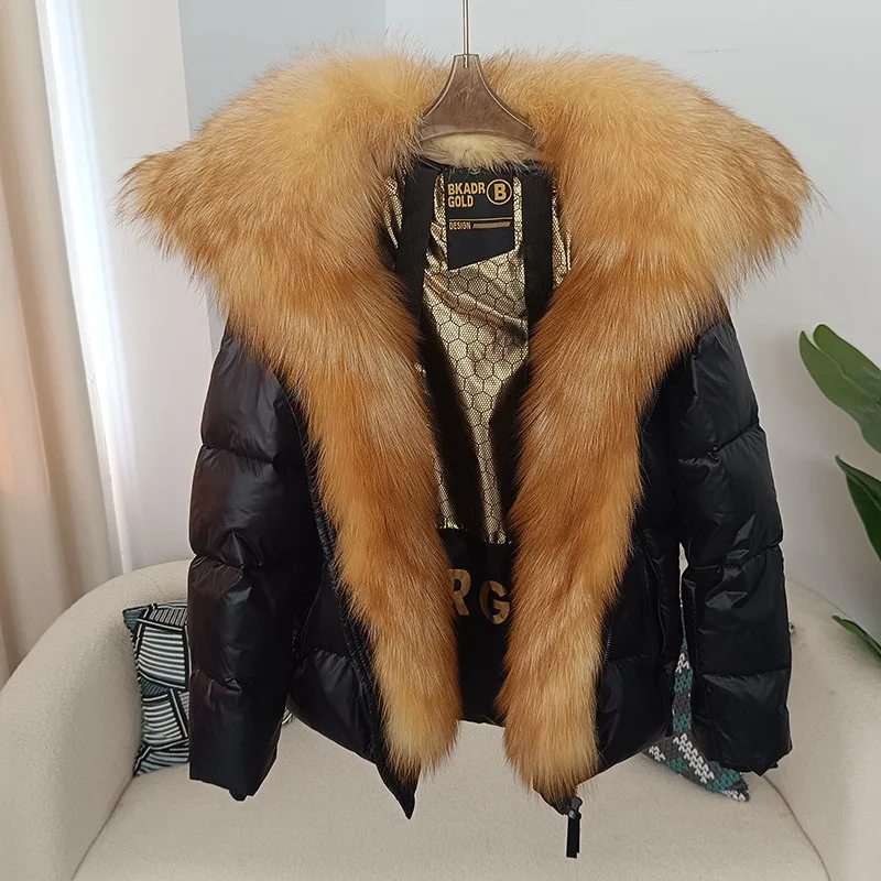 

Hot selling autumn and winter new women's down jacket short Korean style thickened black gold big fox fur collar jacket