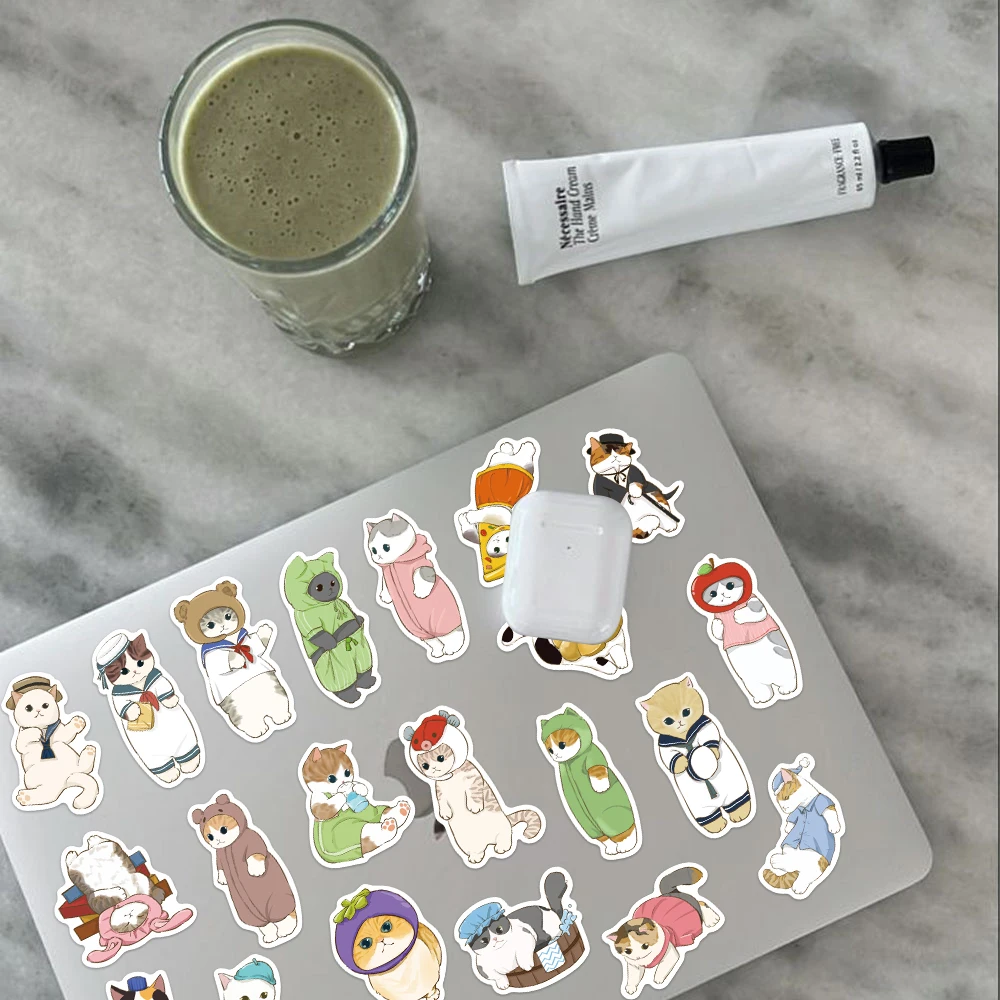 50PCS Cute Kitty Fashion Show Stickers Cartoon Animals Decals For Scrapbooks Skateboards Phone Case Fridge DIY Toy Stickers