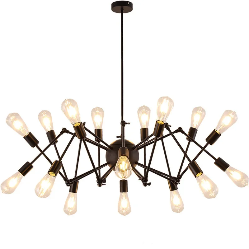 

Loft Nordic retro telescopic spider lamp, creative personalized industrial wrought iron lamp, European chandelier