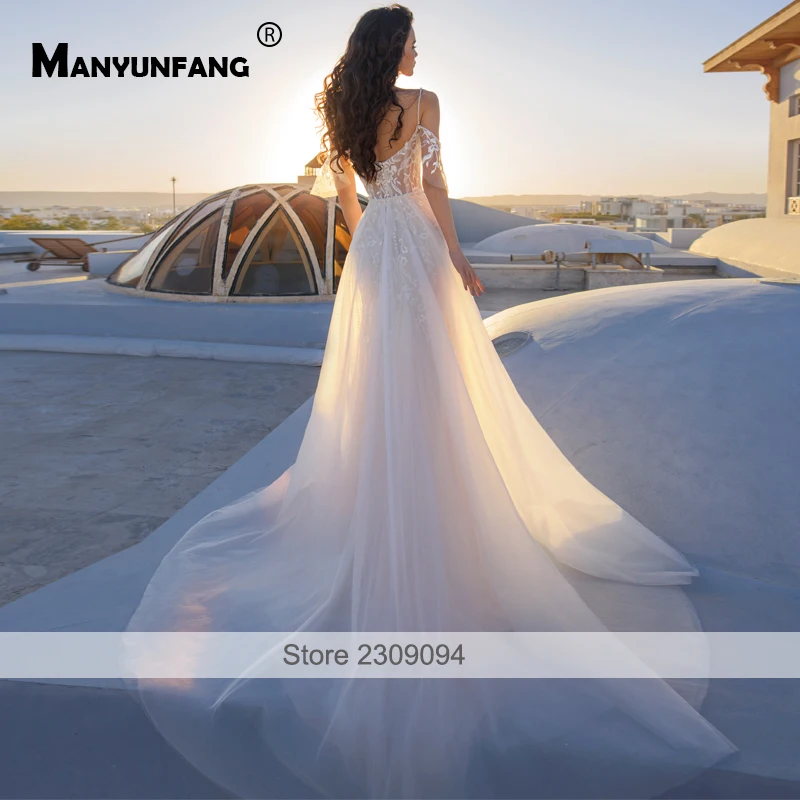 New 2 in 1 Vestidos Femininos Elegantes Para Casamento Beach Simple Bride Wedding Dress spaghetti strap Vestidos De Noivas 2023