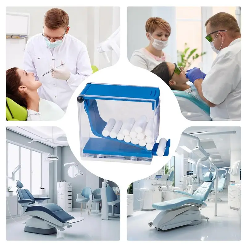 Dental Cotton Roll Dispenser Holder Press Type Box Holder Dental Blue Color Transparent Storage Products Dentistry Lab Supplies