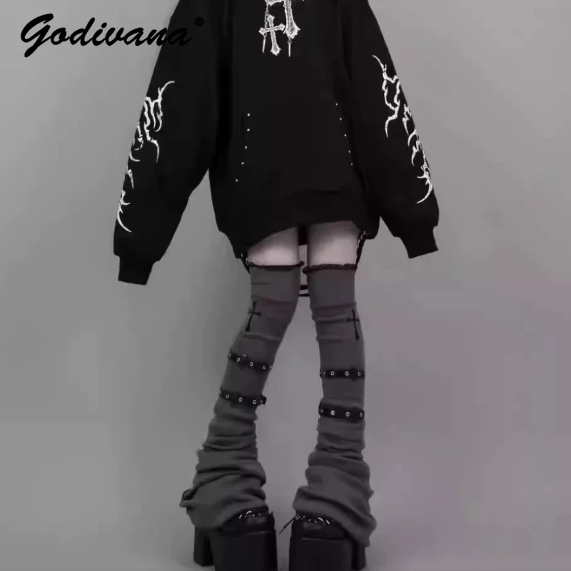 Japanese New Spring and Autumn Subculture Punk Belt Stacked Socks Gothic Female Girls Y2K Leg Warmers Long Sock Covers