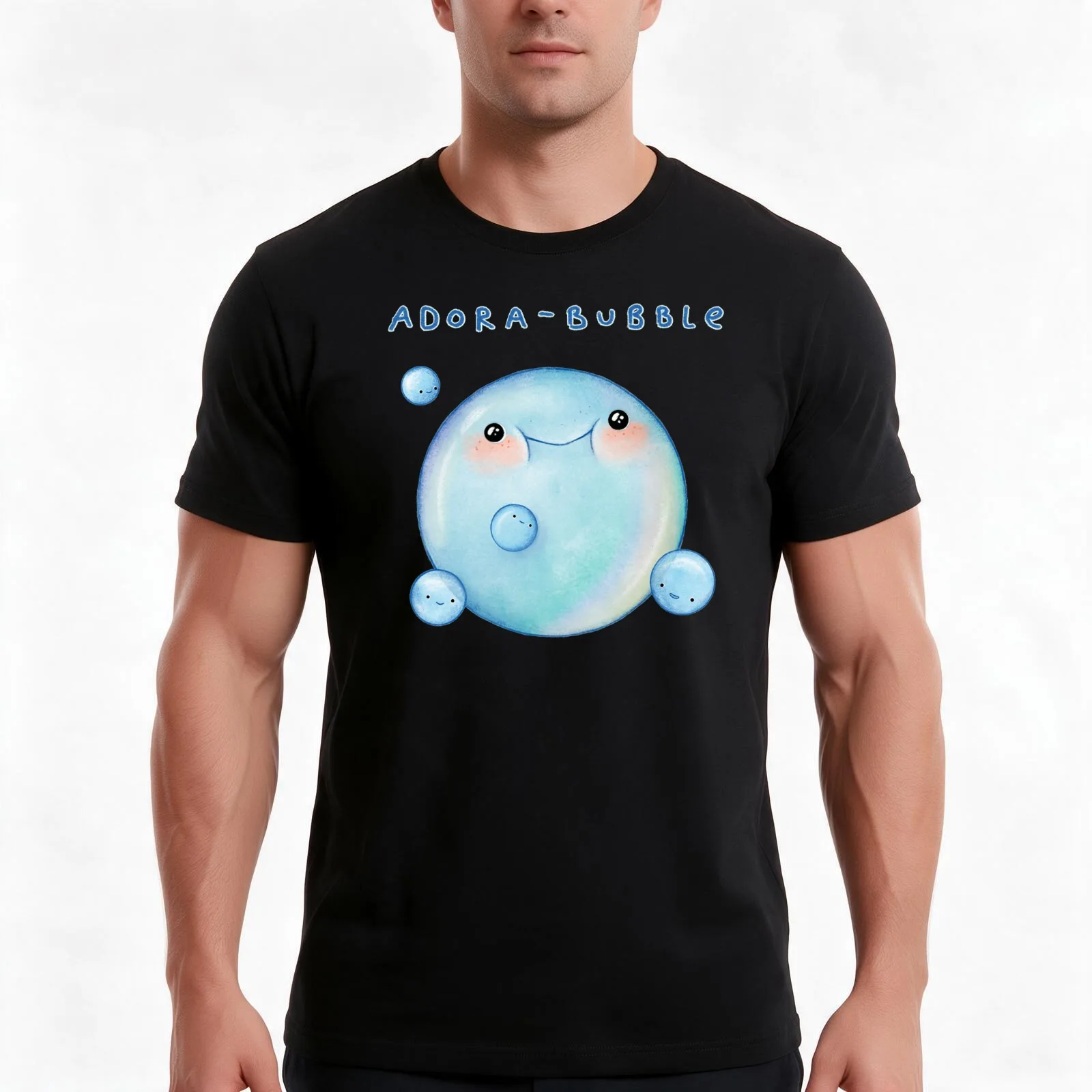 Adora-Bubble T-Shirt, Summer Casual Cotton Tee, Oversized Streetwear Tops, Vintage Graphic Print, Loose Fit Short Sleeve