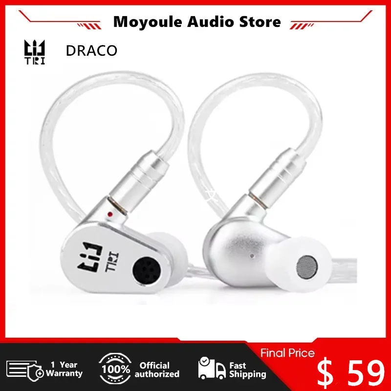 

TRI DRACO Dual Dynamic Driver Hybrid Earphone With OFC silver-plated Cable Headphones HIFI Gaming In Ear Monitor Wired Headset