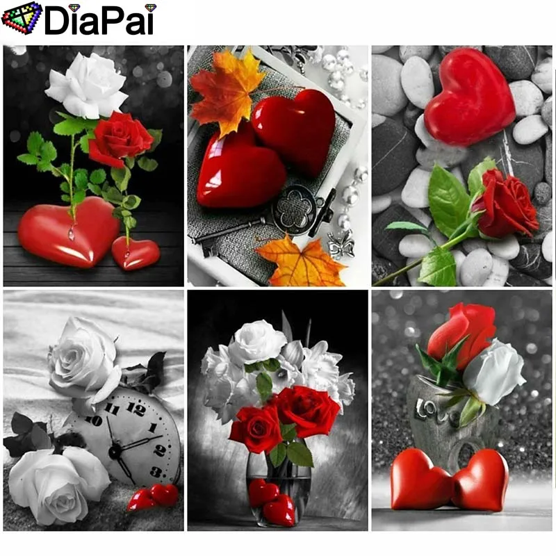 

DIAPAI 5D DIY Diamond Painting 100% Full Square/Round Drill "Rose flower heart landscape" 3D Embroidery Cross Stitch Home Decor