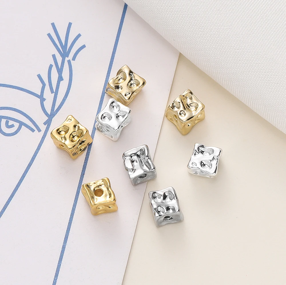 10Pcs/Lot 5*5mm 14/18K Gold Color Plated Brass Square Shape Block Spacer Beads For DIY Bracelet Jewelry Making Accessories