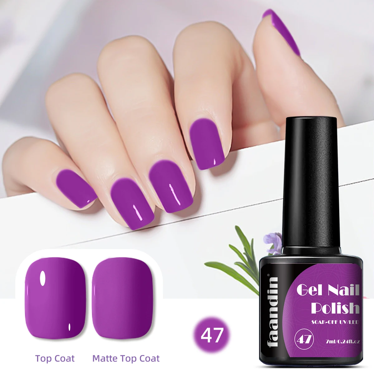 زجاجة Faandin 7 مل 1، طلاء أظافر جل بلون موحد، جل طلاء أظافر من سلسلة أرجوانية مختارة، مصباح الأشعة فوق البنفسجية سريع الجفاف، خالي من الكحول، لون كامل، ليس من السهل تشبع عالي، سهل التشبع في المنزل، يمكن استخدامه في صالونات الأظافر العناصر الأساسية، والمواعدة،