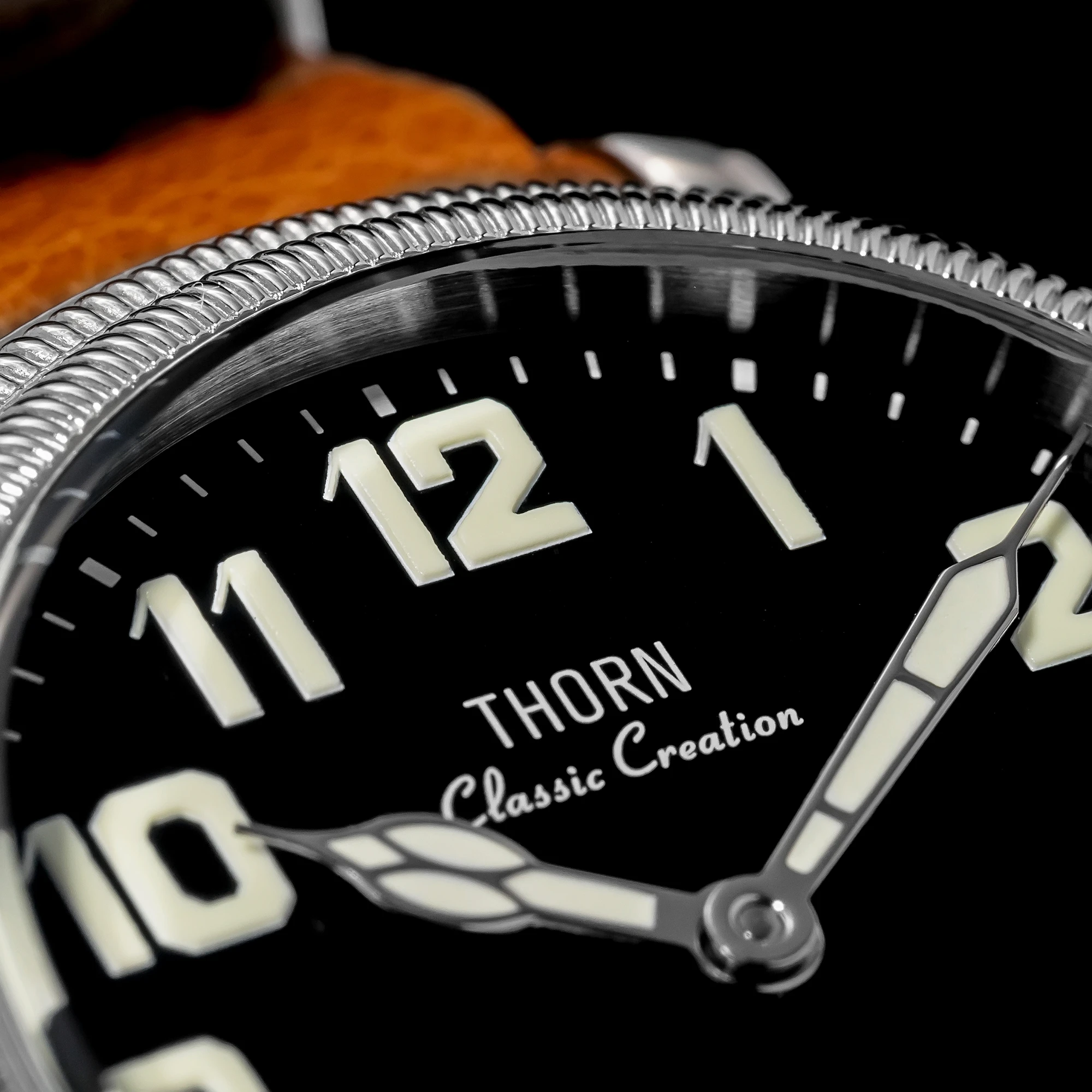 【T013】THORN Uhr 36 mm Durchmesser Vintage Fliegeruhr ST1700 Handaufzug Mechanische Uhrwerkuhr Schweizer Leuchtkraft – Detail 14