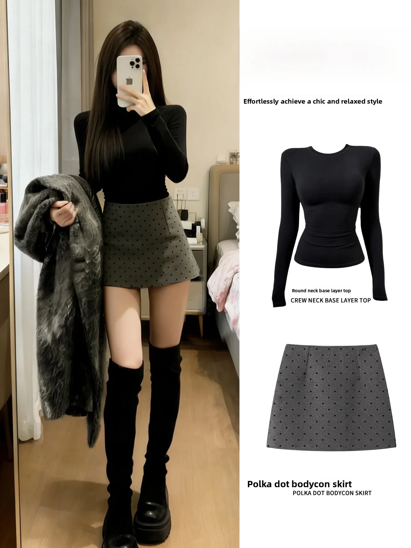 Gray Polka Dot Woolen  Skirt Women's Bodycon Short Skirts Korean Style Autumn Small Size OOTD Matching Skirts