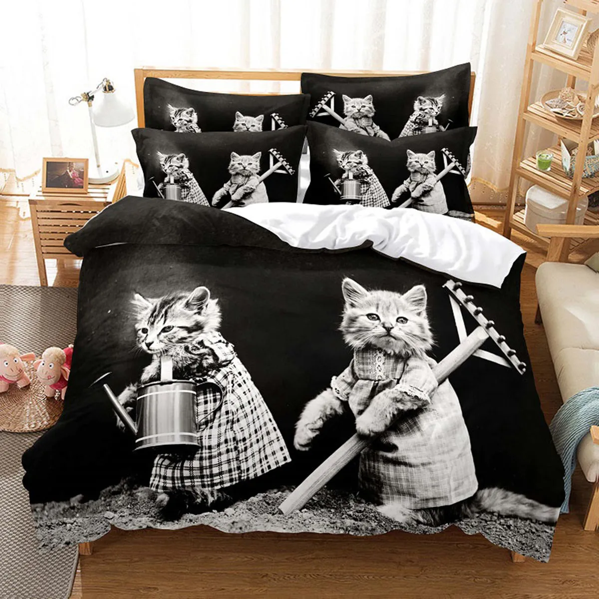 3D Cat Cute Kitten Pattern Duvet Cover Cat Kids Bedroom Decoration Cat Bedding Set for Women Girls Boys Gifts with Zipper 3pcs