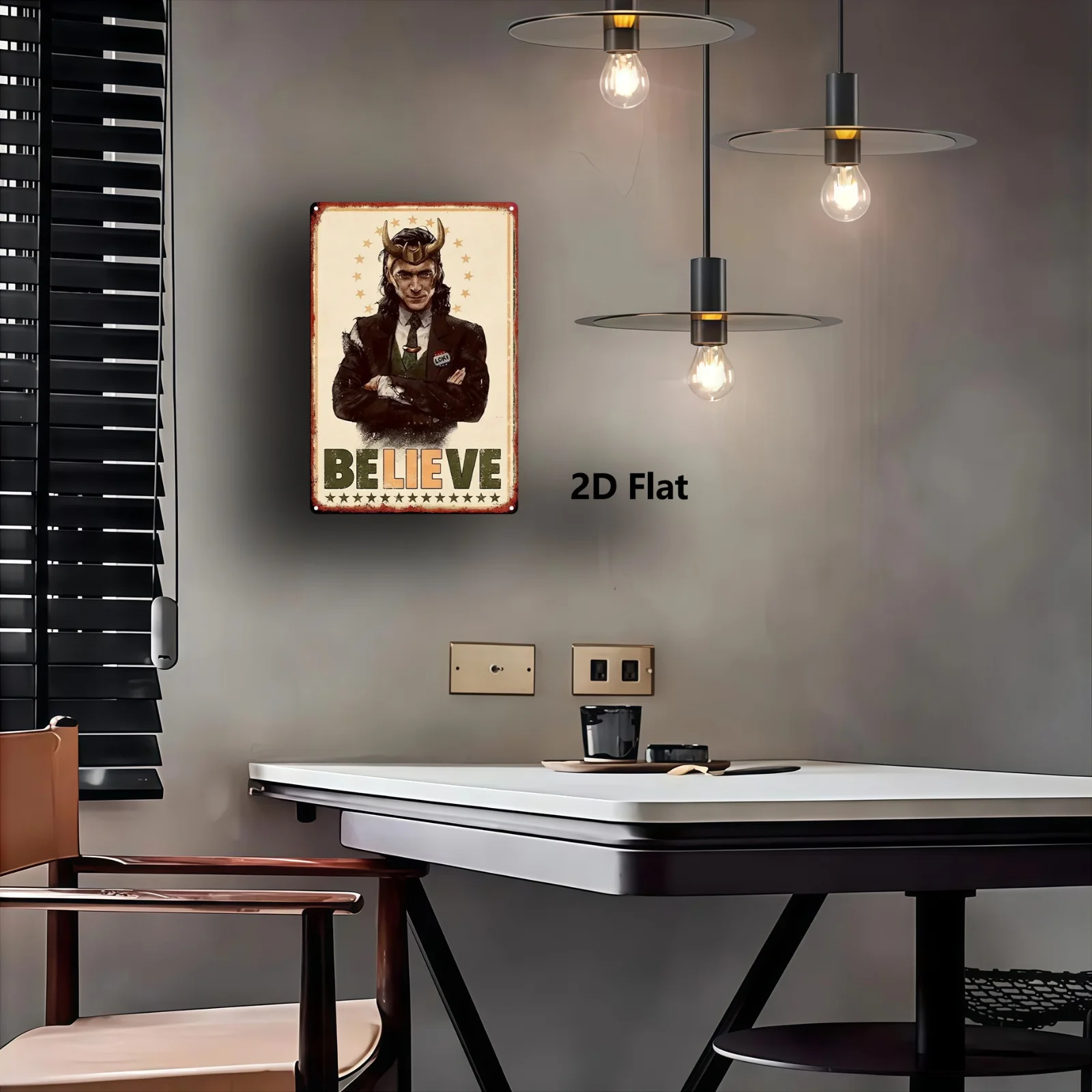 قطعة واحدة من ملصق الحائط المعدني من MARVEL - "Thor'S Hammer & Loki: Marvel Heroes Series" (20.32 سم × 30.48 سم) - ديكو مستوحى من الطراز العتيق