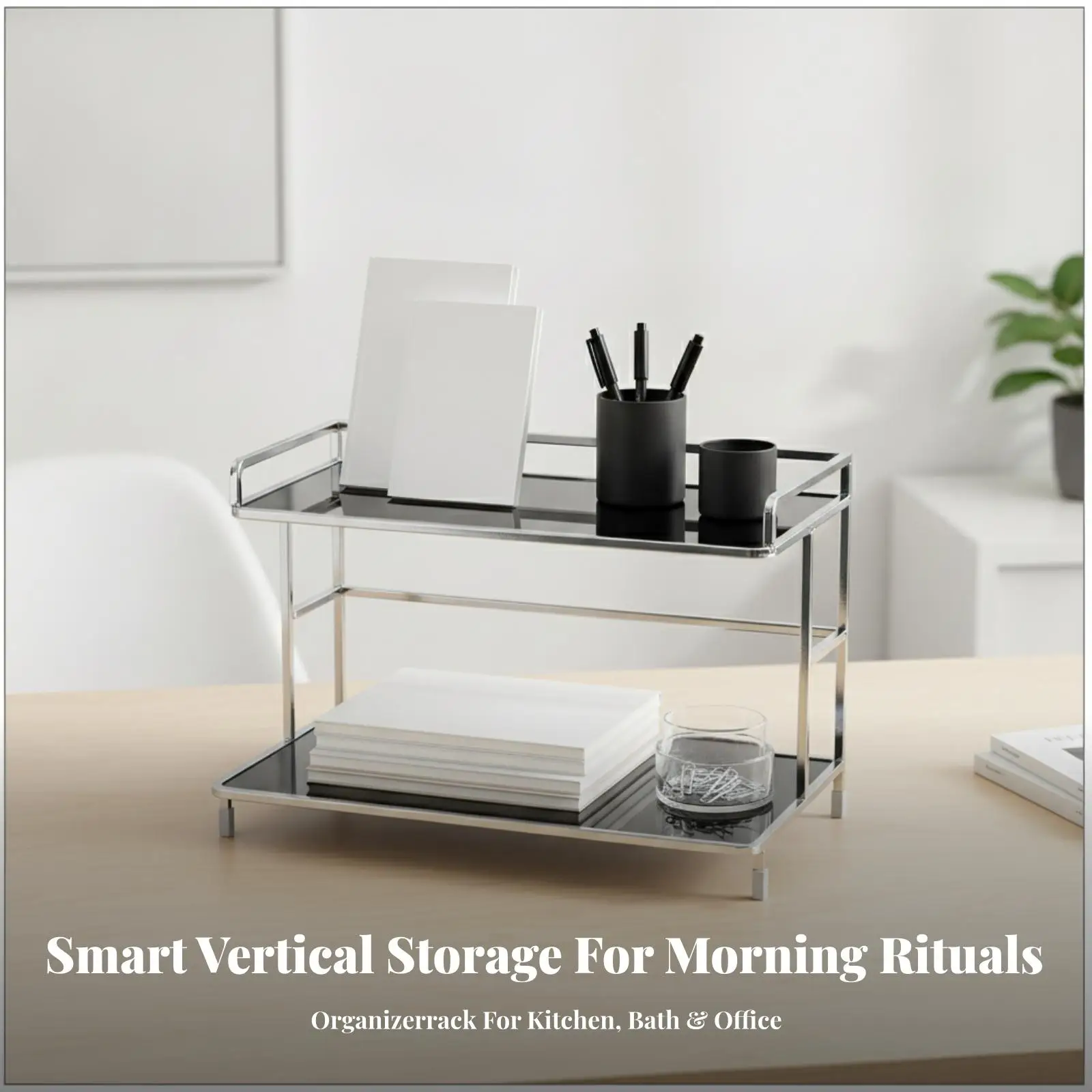 Desktop Storage Rack Space-Saving 2-Tier Countertop Organizer Countertop Organizer with Acrylic Shelves Compact No-Drill