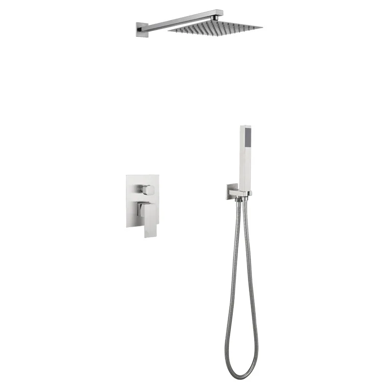 304 Stainless Steel Concealed Wall Mounted Bathroom Shower Faucet Bath Tap With Hand Shower Square Shower Faucet Set