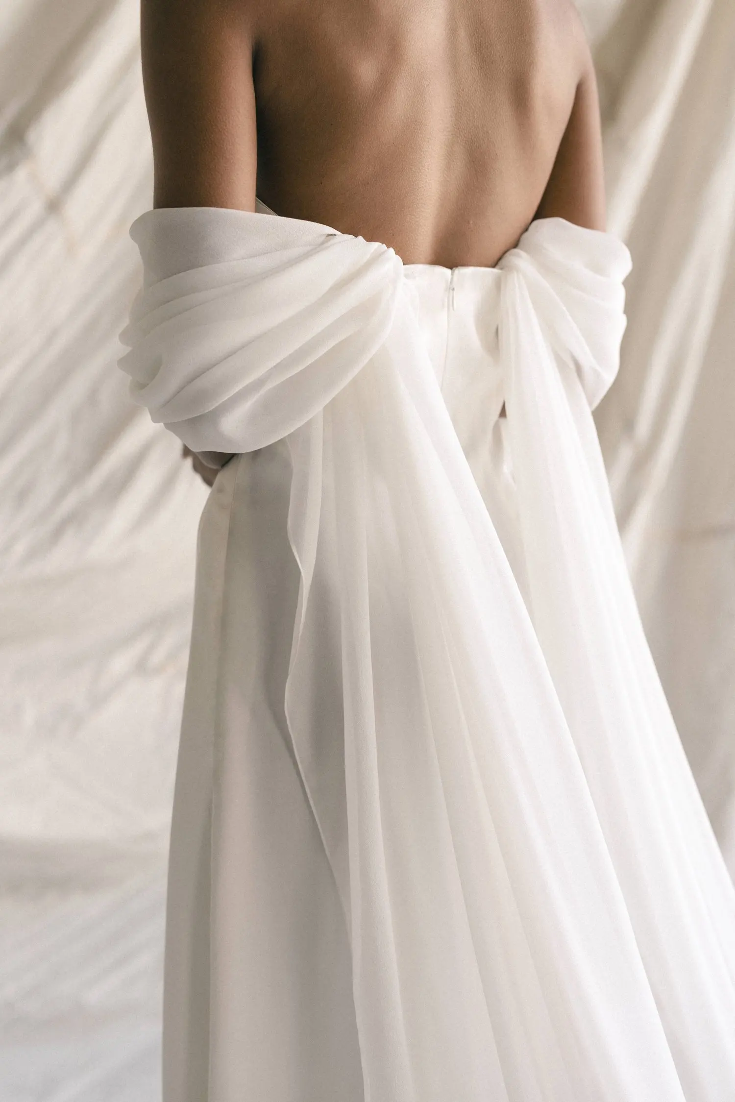 

Satin Wedding Dress,With Detachable Chiffon Sashes ,Simple Boho Bridal Gowns Zipper Back DW921