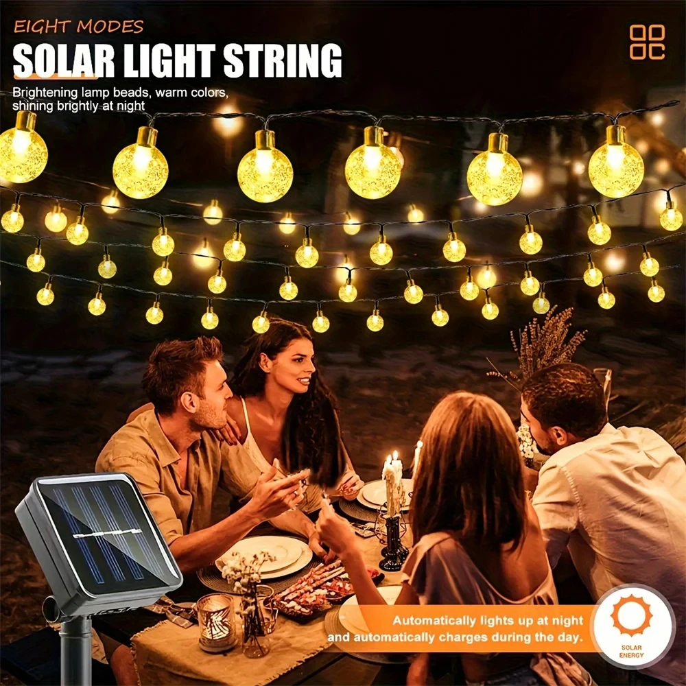 Light String Solar Solar Crystal Ball Bubble Outdoor Light Strip 8 Lighting Modes For Garden Camping Party Independence Day