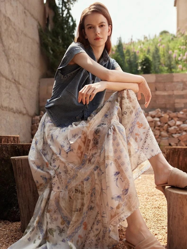 CHEERART Vintage Floral Boho Long Skirt For Woman 2025 Summer Vacation A Line Midi Skirt Holiday Bohemian Style Clothing