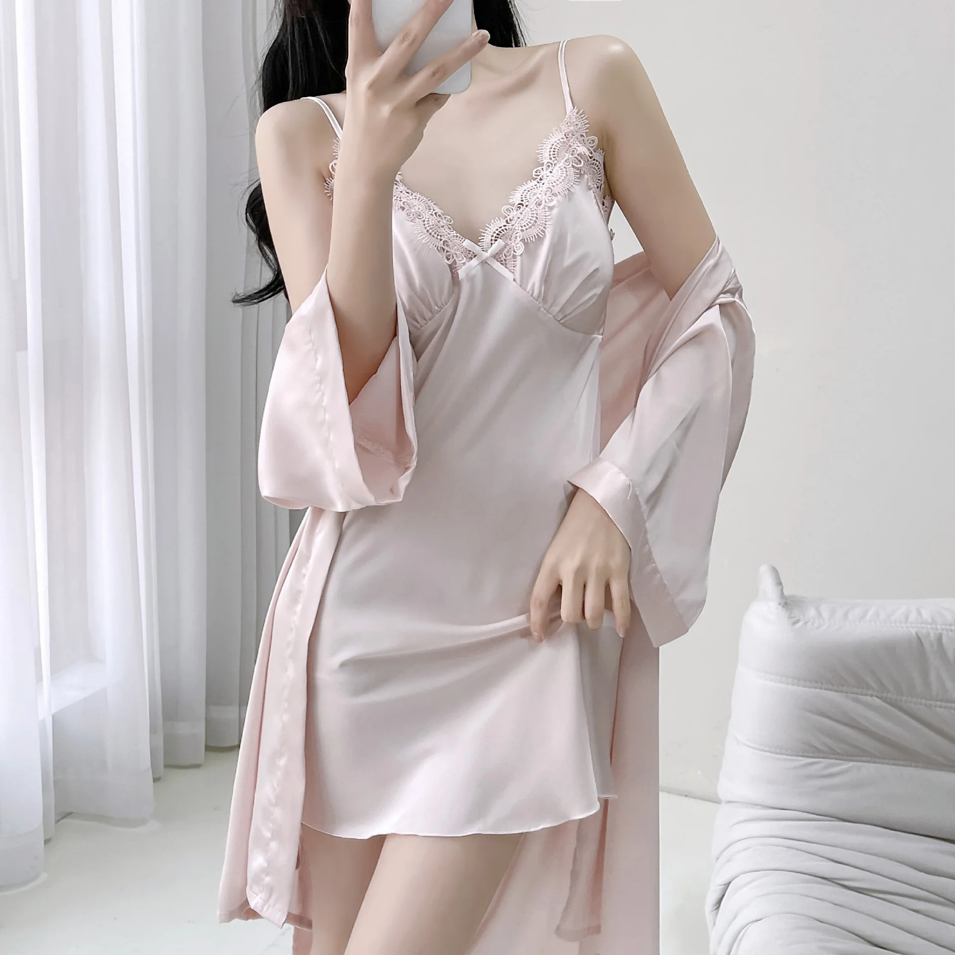 Sposa damigella d'onore abito da sposa donna indumenti da notte in raso kimono sexy accappatoio abito in pizzo set da notte