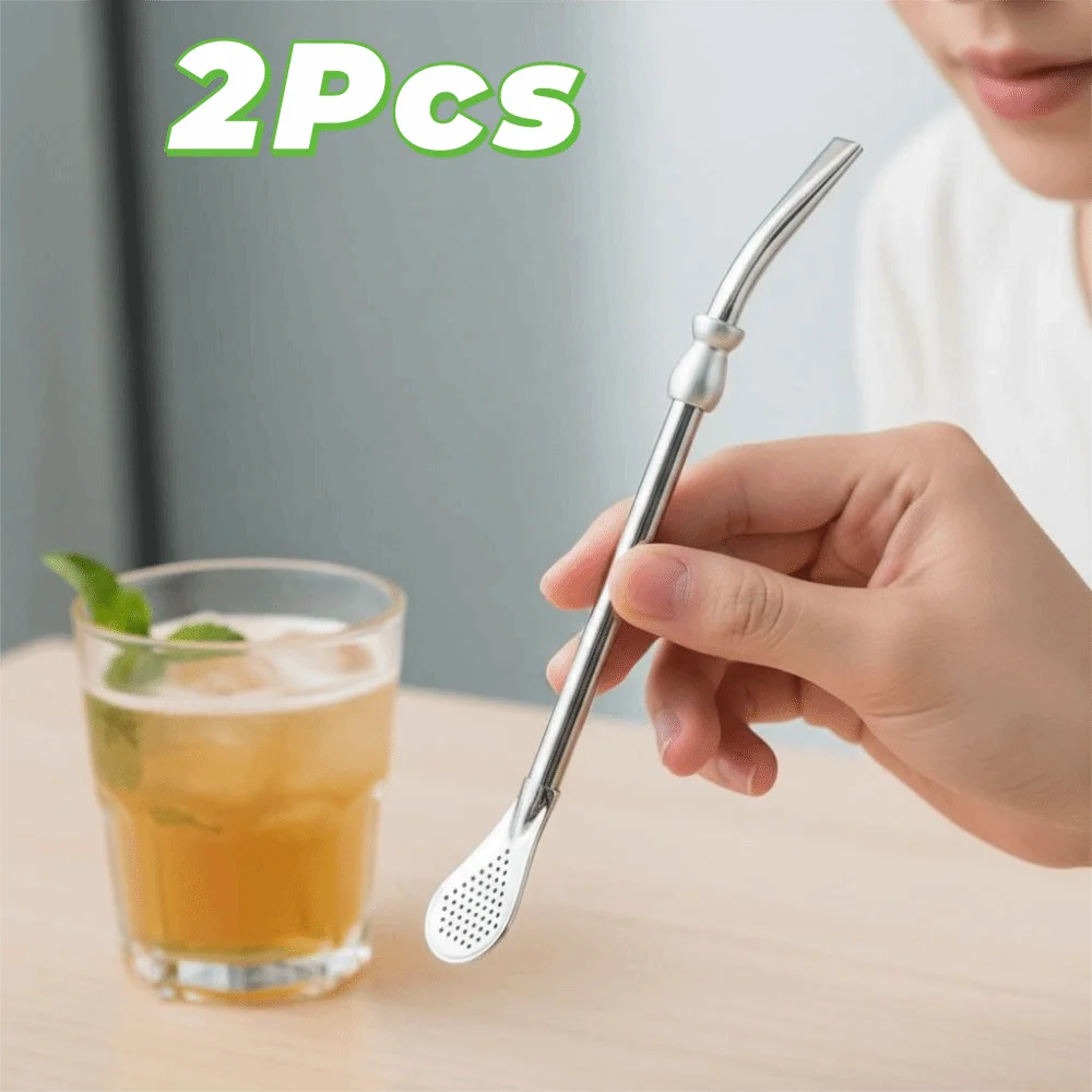 

2 Piece 304 Stainless Steel Yerba Mate Drinking Straw Reusable Anti-skid Design Straw Spoon Rustproof Filter Straw Cafe