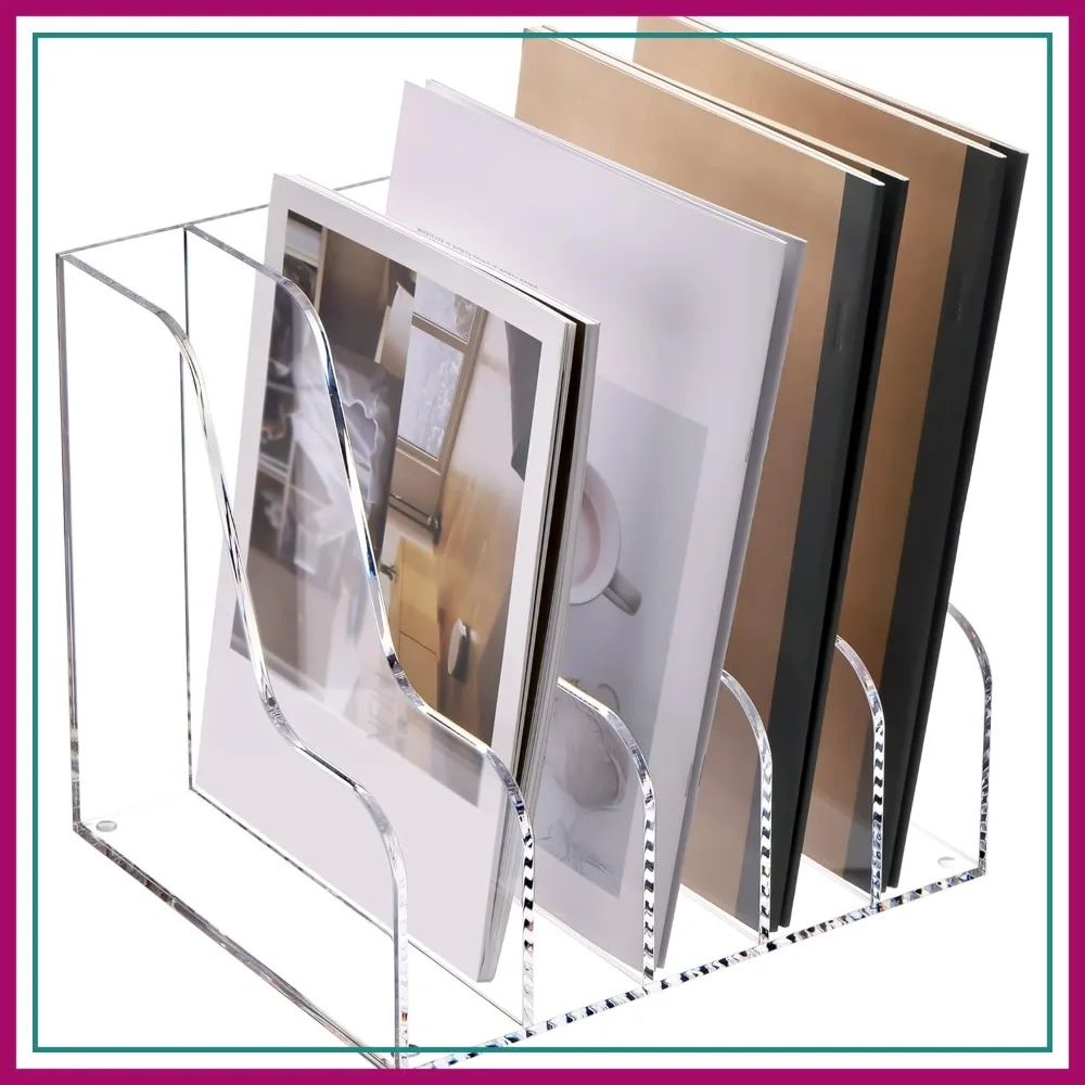 

Acrylic File Organizer, 5-Section Clear Desk Storage for A4 Folders, Binders, Notebooks, Envelopes, Home Office