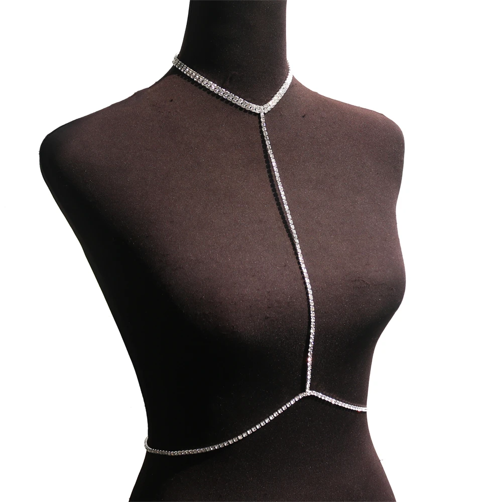 Fashionable Exquisite Rhinestone Fun Bikini Chest Chain Exaggerated Women\'s Crystal Exquisite Body Chain Valentine\'s Day Jewelry
