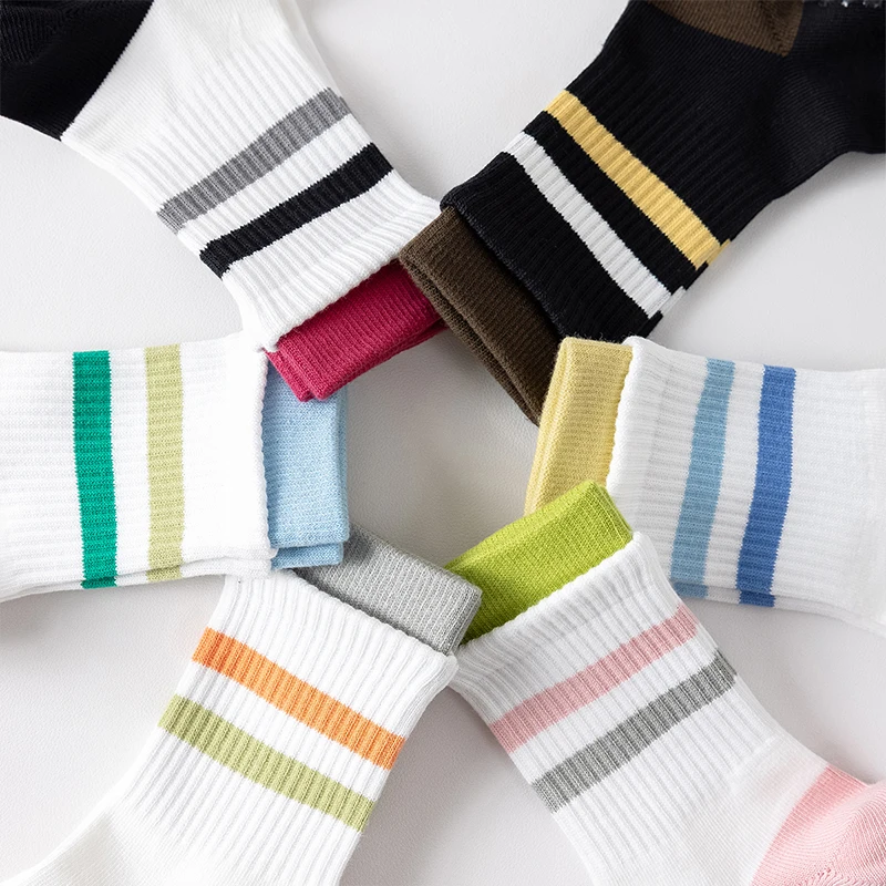 3 Pair Women's Pure Cotton Yoga Socks Striped Mid-Barrel Cotton Non-Slip Indoor Fitness Pilates Women's Boneless Sports Socks