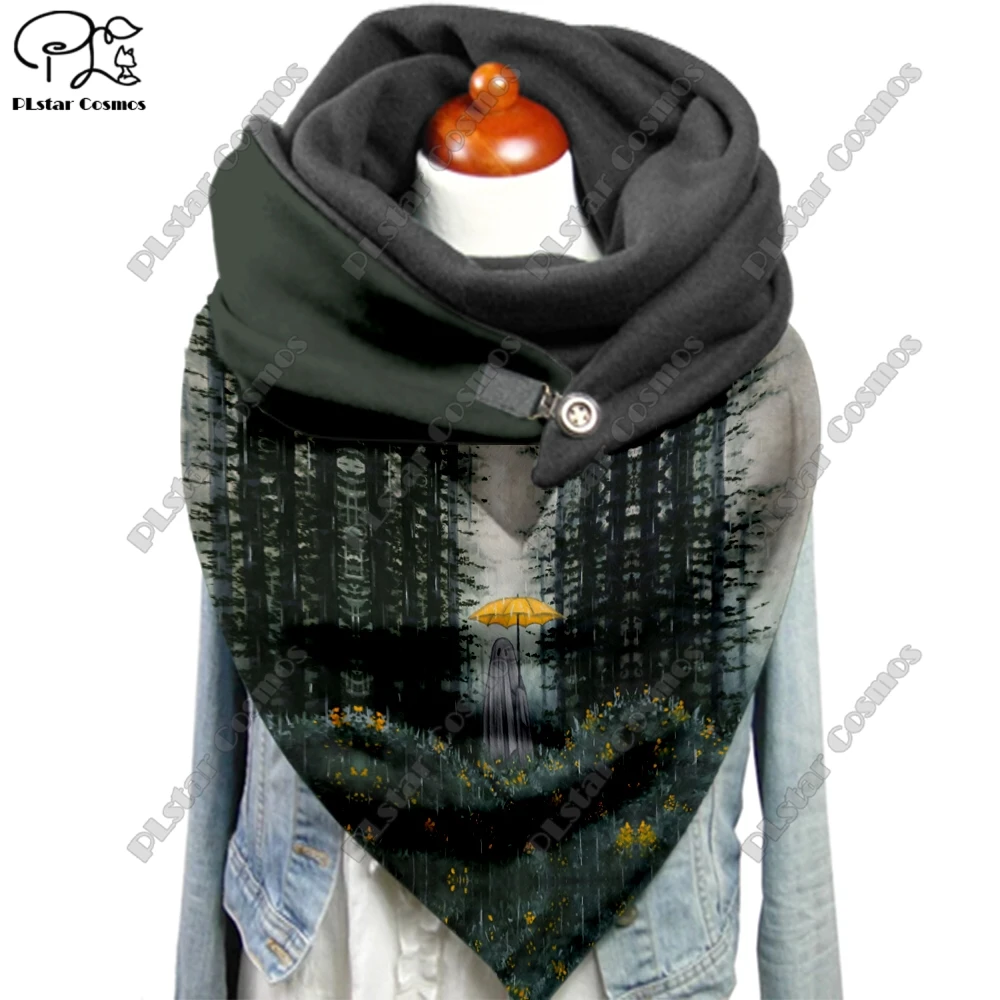 PLstar Cosmos 3D printed horror skull pumpkin crow ghost pattern printed warm shawl scarf spring and winter large triangle scarf