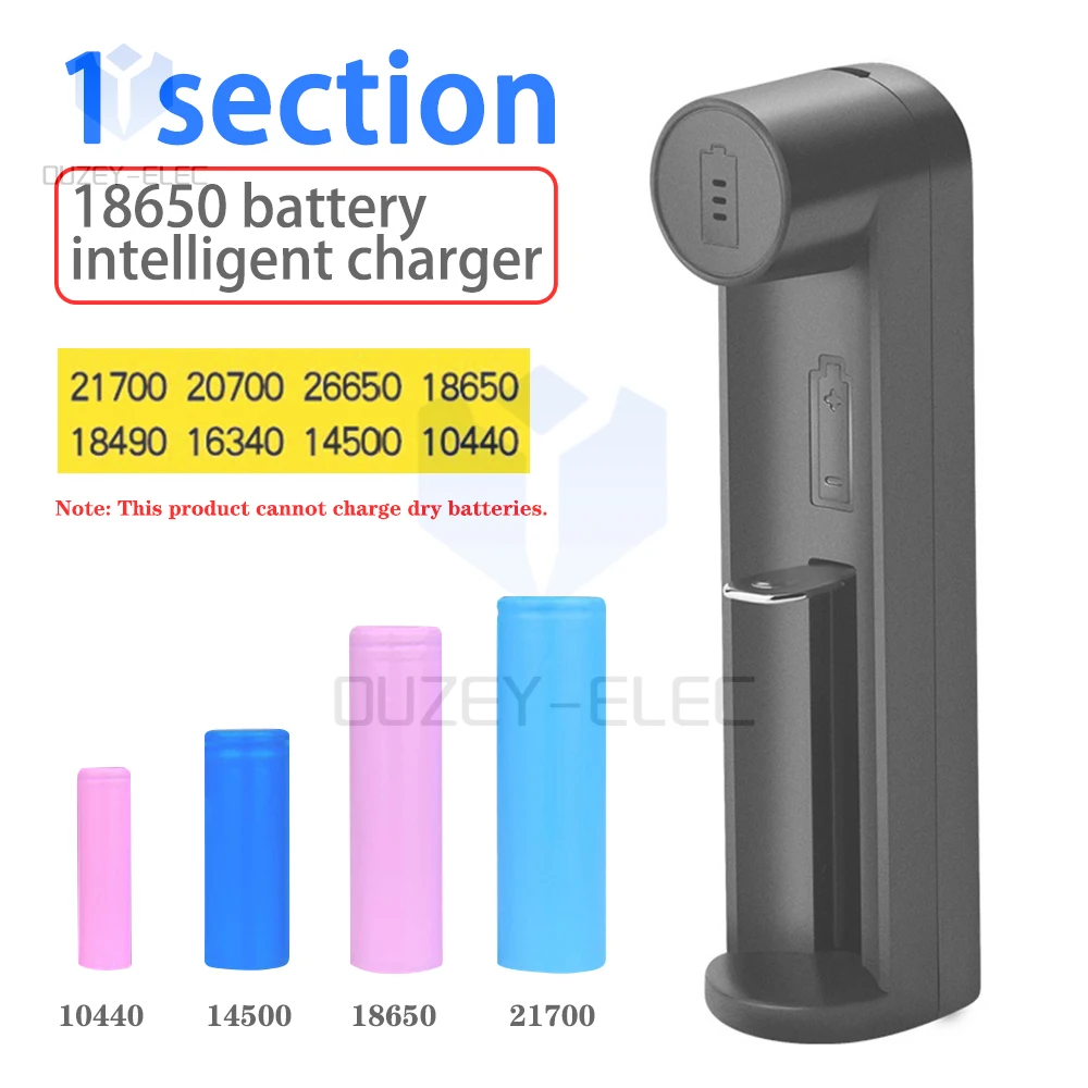 Battery Charger Fit for Lithium Battery 21700/26650/18650/16340 Battery Charging USB Single Slot Battery Charger