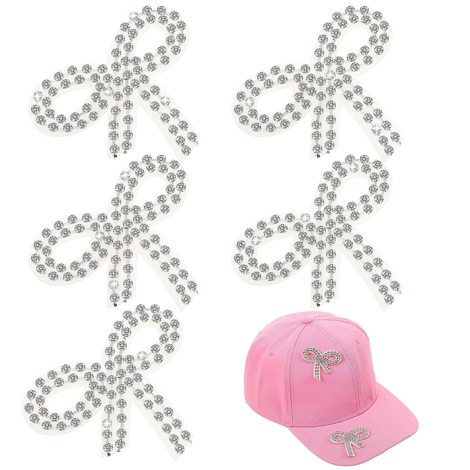 

5pcs Rhinestone Bow Appliques Beaded Crystal Trim Sparkle Embellishment Iron On Patches for Clothes Decoration