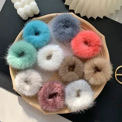 Fashion Hair Rope Real Mink Fur Elastic Bands Woman Luxury Genuine Rubber Band Hair Ring Accessories Fur Fluffy Hair Ties Girls