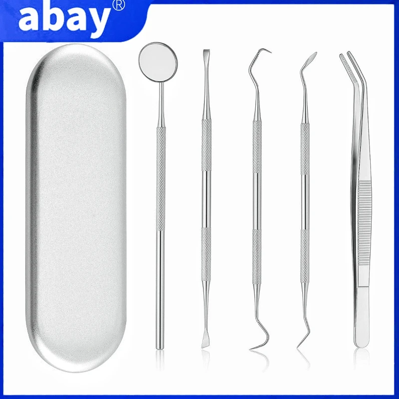 Dental Stainless Steel Cleaning Kit with Storage Box Dental Mirror Explorer Tweezer Probe Hoe Sickle Scaler Dentist Instruments