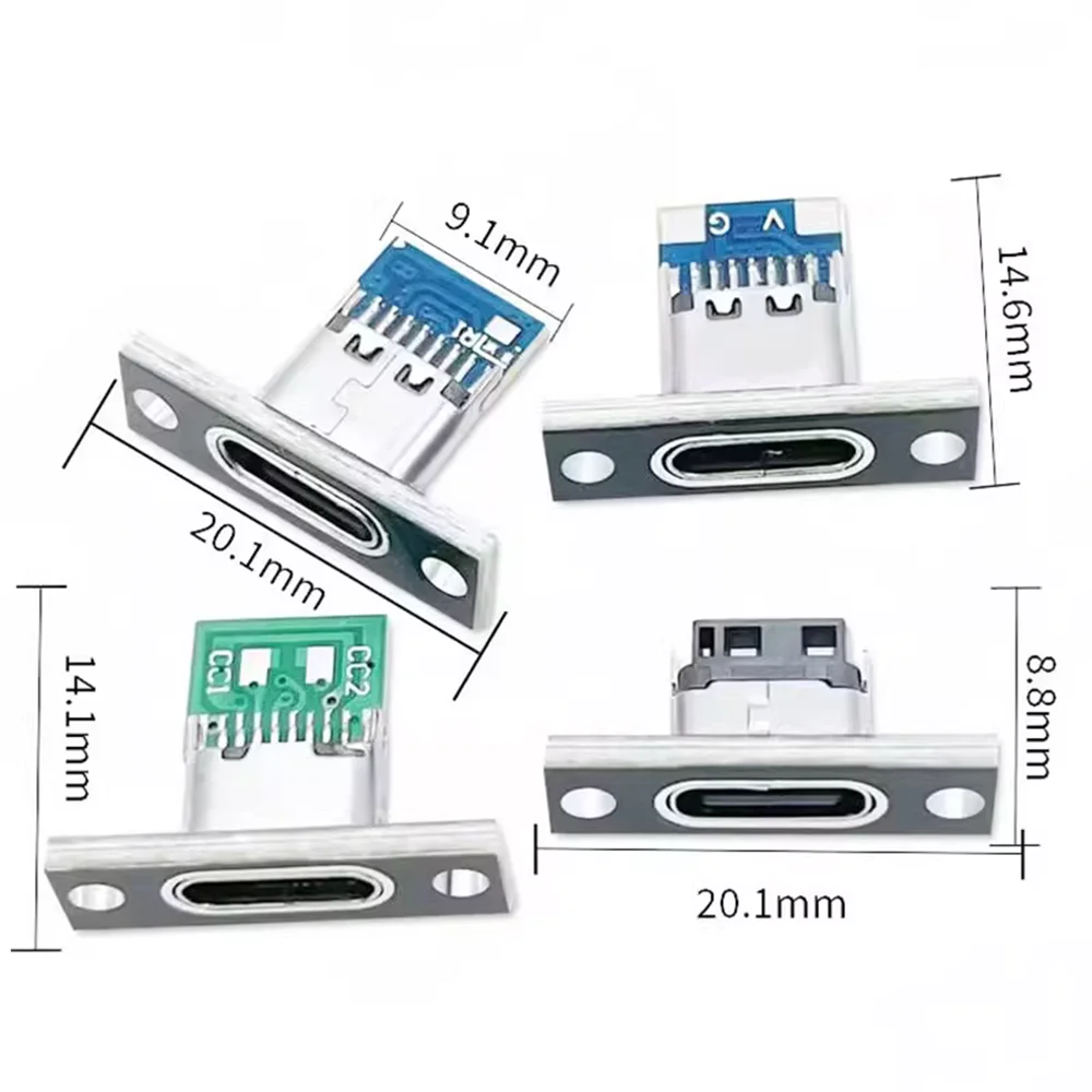 10pcs USB 3.1 Type C Socket With Screw Fixing Plate Type-C USB Jack 3.1 Type-C 2Pin 4Pin 6Pin Charging Port Connector Jack