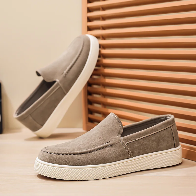 

Men's Suede Slip-On Loafers Casual Fashion Bean Shoes Comfortable Breathable Flat Heel round Toe PVC Outsole Leisure Style