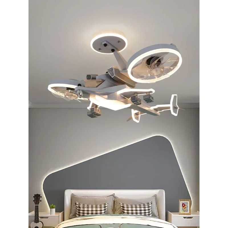 Children's Room Aircraft Ceiling Lamp Boys Bedroom Fan Ceiling Lamp Creative Eye Protection Fighter Decorative Pandant Lamp