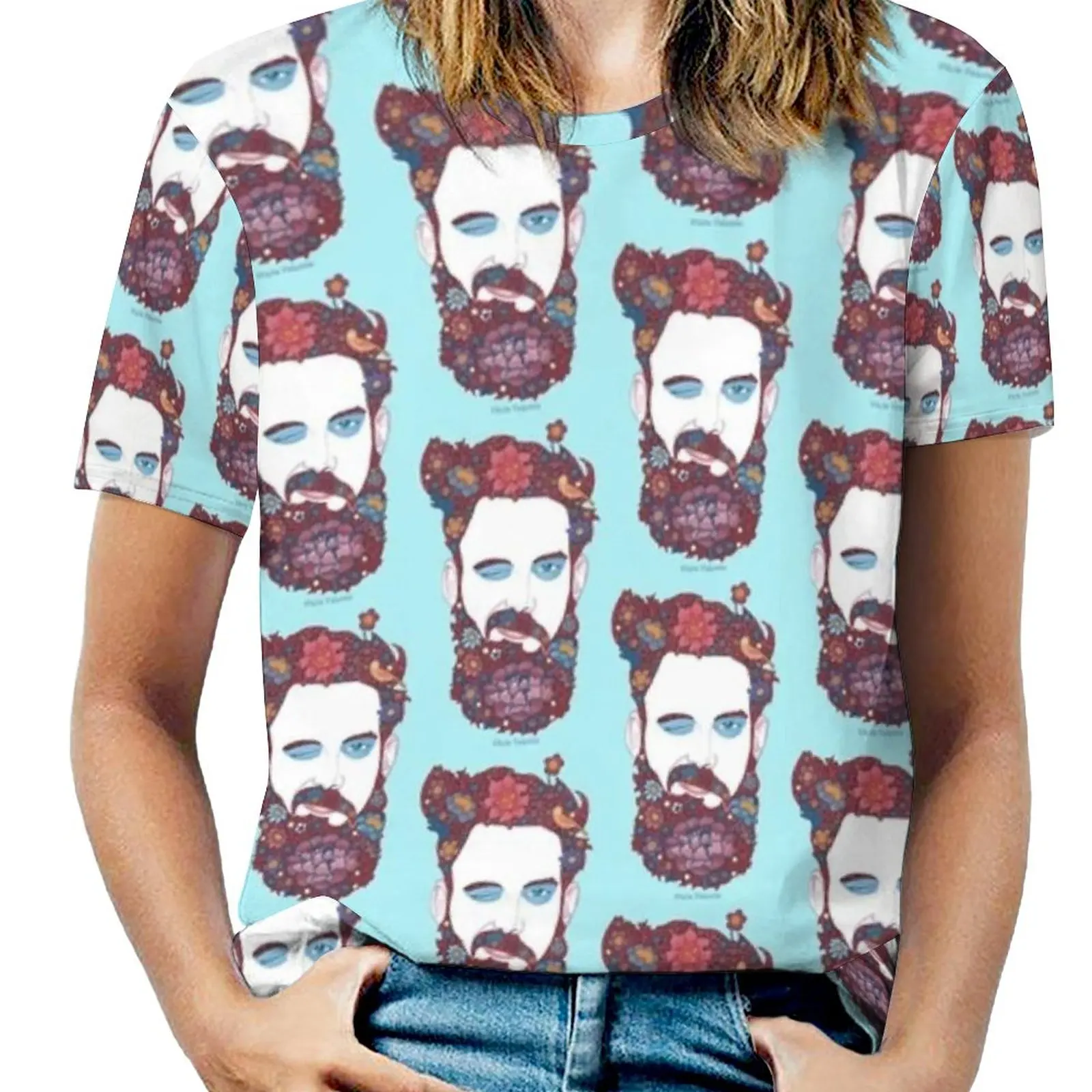 Bear´S Heaven Ii Woman'S T-Shirt Spring And Summer Printed T Shirts Crew Neck Pullover Top Beard Art Male Art Gls Queer