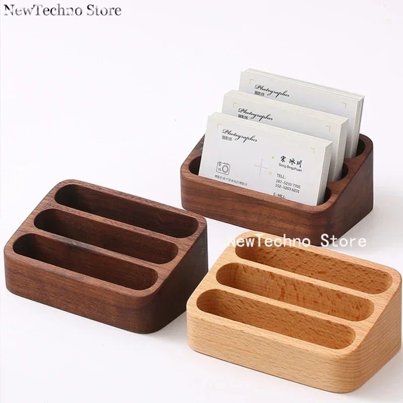 

Настольная подставка для визиток из массива дерева, держатель для записей, ящик для хранения, органайзер из Букового дерева для офиса