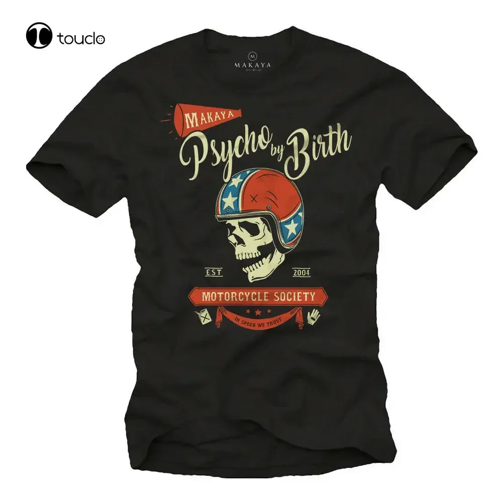 Details about Vintage Rockabilly Men's T-Shirt with Biker Skull - Men's Skull Motorcycle