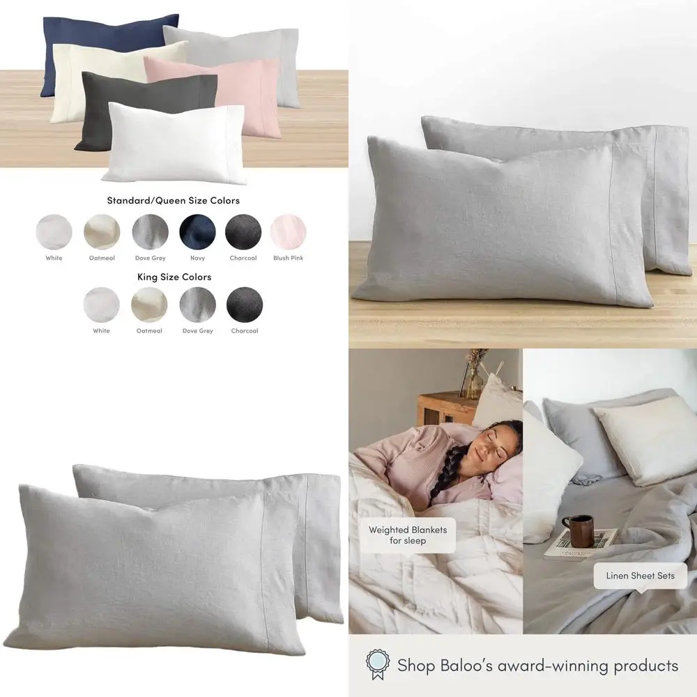 

Standard Size French Linen Pillowcases Set of 2 - Dove Grey, 20x30, Cooling, Soft, Durable, Machine Washable, Oeko-TEX® Certifie